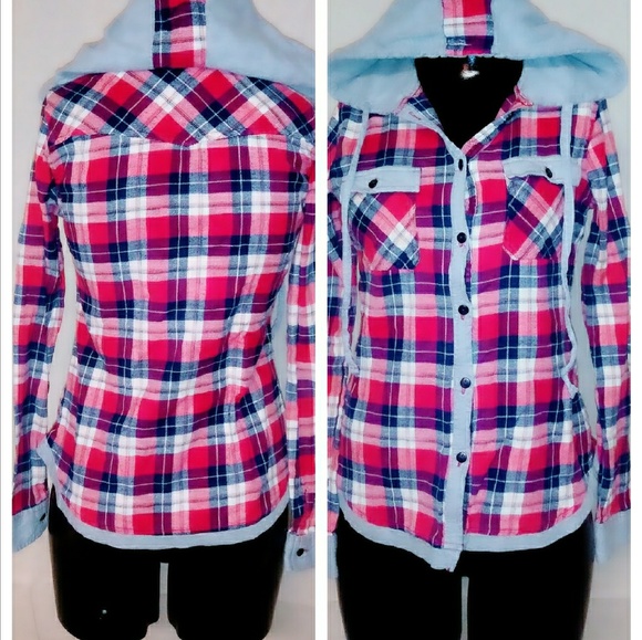 Passport Other - Passport Kids M Red Plaid Button Down Hooded Shirt